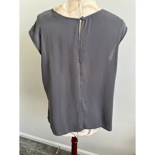New York & Company Semi Sheer Cap Sleeve Blouse Large Gray