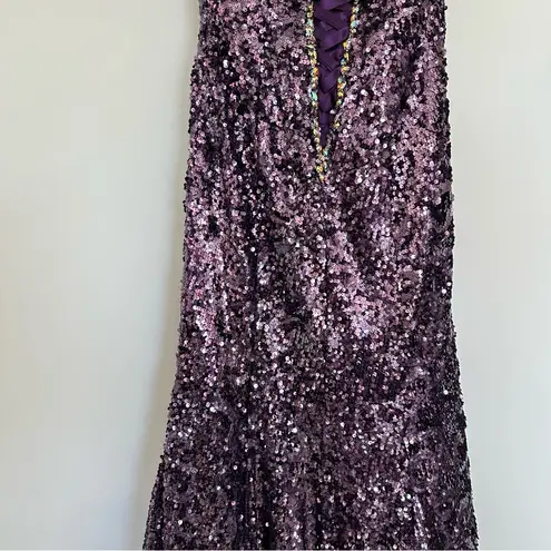 Cinderella Divine Purple Strapless Sequin Beaded Corset Back Long Gown Dress 4