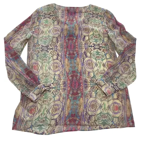 Brooks Brothers Blouse Womens 4 Multicolor Silk Long Sleeve Paisley Print Sheer