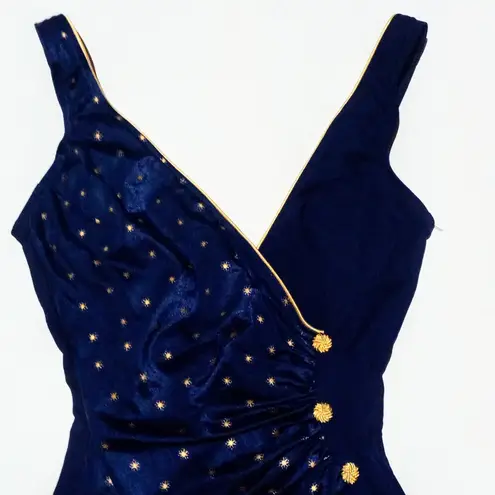 Longitude One Piece Swimsuit-Size 8 Tall-Shelf Bra-Gold Buttons-Stars-Union Made