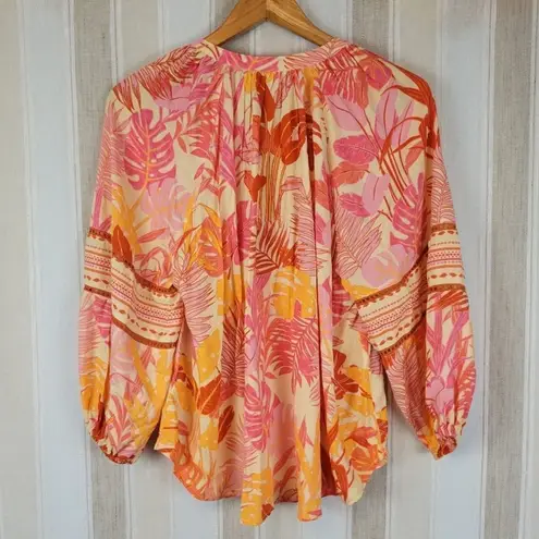 Haute Hippie Size S Tropical Floral Bohemian Peasant Style Blouse With Tassels