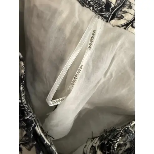 Zimmermann Zimmerman Linen Black White Floral Print Tie Waist A-Line Mini Skirt Size 4