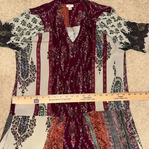 TINY Anthropologie bohemian boho peasant patchwork Gwen drop waist shirt dress s Red