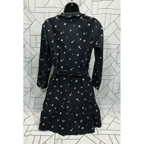 Free Assembly Belted Tiered Dress Pockets Long Sleeve Star Print Black Small