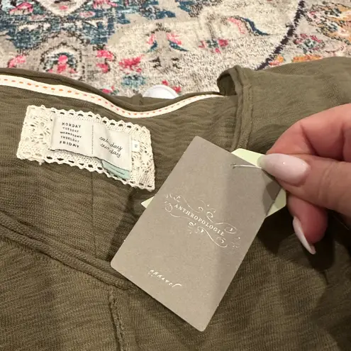 ANTHRO Saturday Sunday Green MOSS Slub Knit Top Raw Seam Rounded V