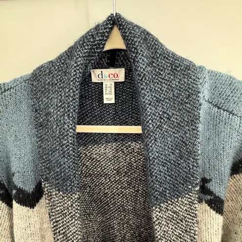 Denim & Co 1X Aztec Western Knit Cardigan Longline Open Front Blue Gray QVC