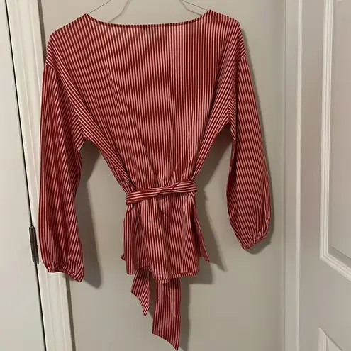 Ann Taylor  red and white stripped long sleeve with fabric belt in size Small