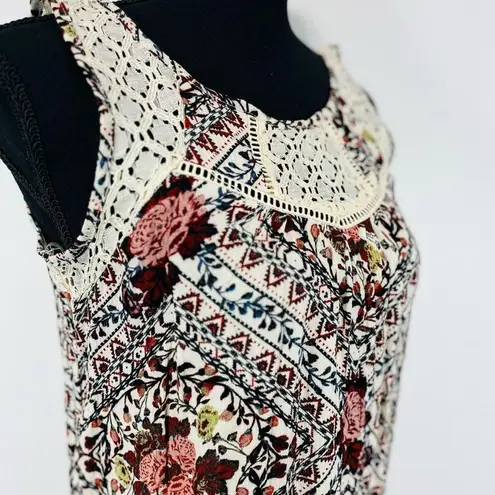 Rewind New Floral Lace Boho Tank Top Sz Small Women’s Ivory / Multicolor