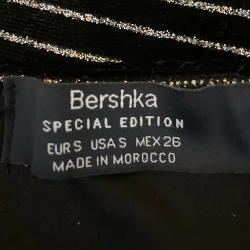 Bershka Velvet Velour Black Glitter Striped Sleeveless Bandeau Tube Top Size S