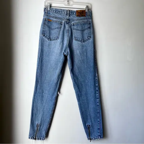 Jordache Vintage 80s Medium Wash Distressed Rip Knee Zip Ankle Tapered Jeans 4