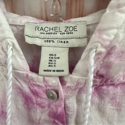 Rachel Zoe  Pink Tie Dye Hooded Button Front Linen Shirt