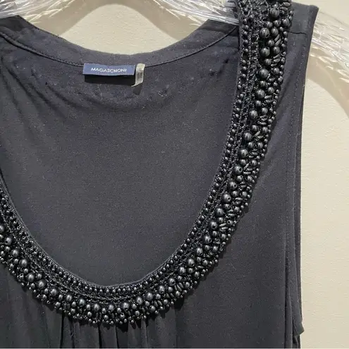 Magaschoni Beaded Neckline Maxi Dress Sleeveless Black Womens Size Medium