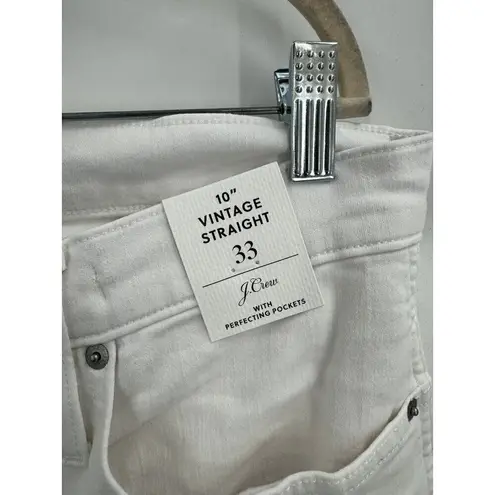 J Crew 10” Vintage Slim Straight Jeans White Denim High Rise NEW 33 Button Fly