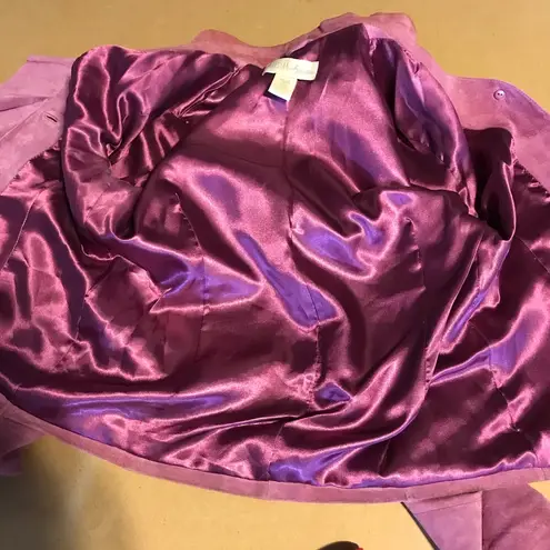 PARISIAN VINTAGE 1990'S PINK SUEDE RUFFLE FRONT BUTTON JACKET (PS) Size undefined