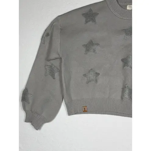 Simply Southern  Gray Star Sweater cropped Long Sleeve Crew Neck Women's M NWT