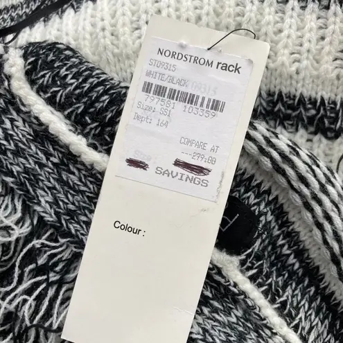 Papillon Black White Knit Fringe Open Front Cardigan Sz S