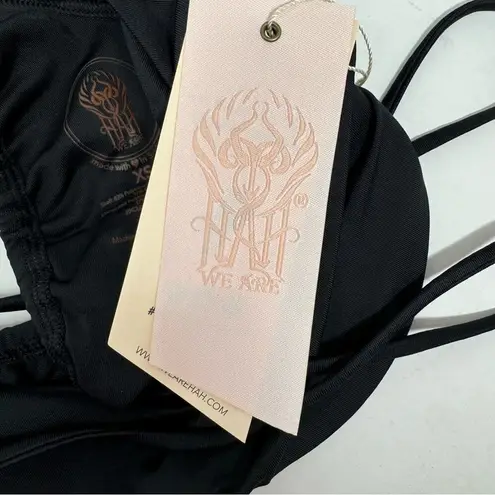 We Are HAH Keep It Up Top Rash Guard Cropped Open Back Underwire Black Size XS