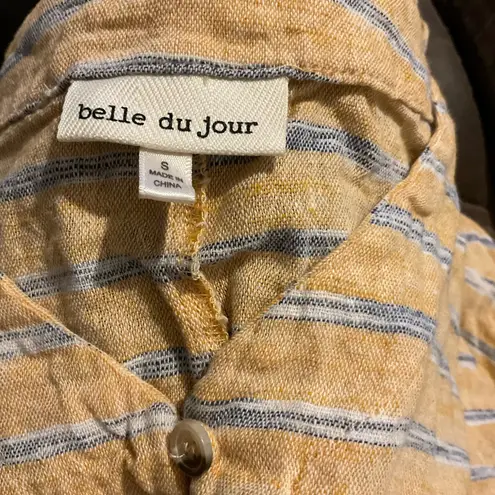 belle du jour Tan and Gray Crop Blouse with Tie Front 100% cotton