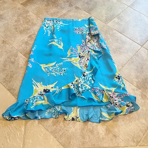 Valerie Stevens silk wrap ruffle floral midi skirt lightweight size 6