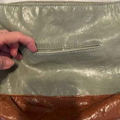 The Sak Brown & Green Shoulder Bag beaded details & scarf wrapped handle EUC