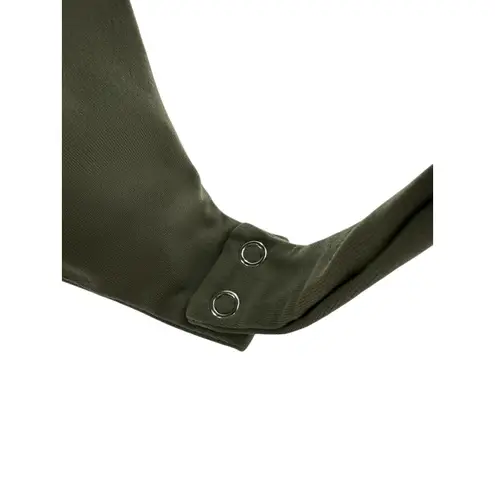 Nuuds XL Olive Green Scoop Neck Long Sleeve Thong Bodysuit Minimalist Chic