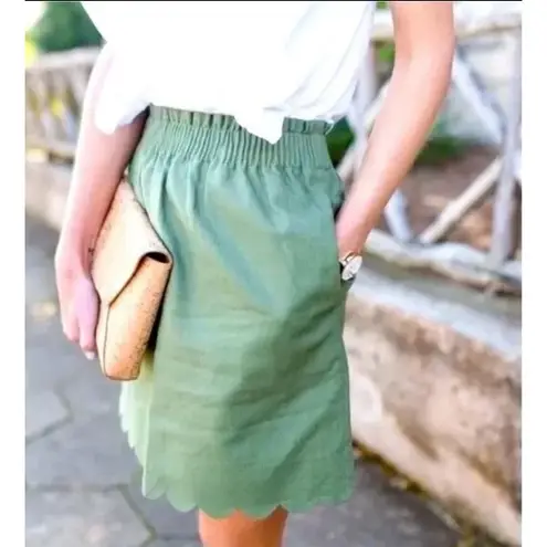 J. Crew Scalloped Linen Cotton Skirt Sage Green Size 6 Lined Preppy Fall Casual