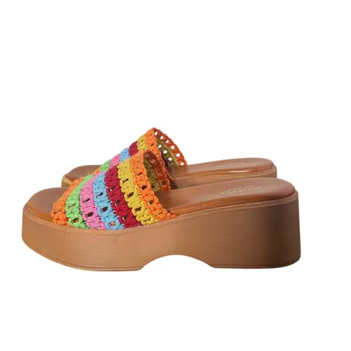 ALDO  Crochet Rainbow BOHO Platform Sandals Size 7 Festival‎ Eclectic Yassu - Image 6