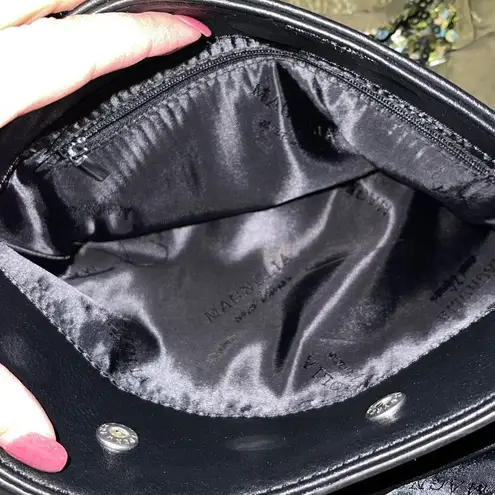 Magnolia and Vine Versa Collection Bag. Size Medium Black Leather flowers Magnet