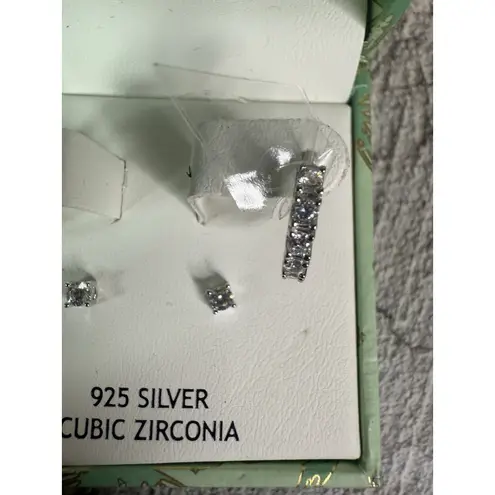 Rachel Ashwell NIB 925 Silver Cubic Zirconia Huggies & Stud Earrings Set