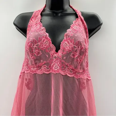 Victoria's Secret Y2K Vintage Pink Floral Embroidery Lingerie Slip Dress Sz L