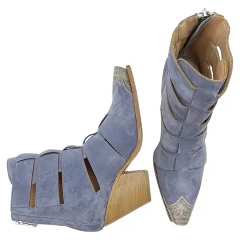 Free People NWT  Brayden Fisherman Bootie Boardwalk Blue Suede Size 7.5 In Box