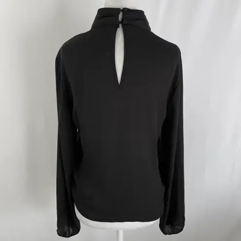 Krisa New Pleated Mock Neck Keyhole Back Long Sleeve Blouse Black Size XS