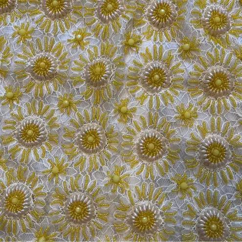 VTG Harilela’s Hand Beaded Lace and Satin Sleeveless Top, Sz 38 Yellow