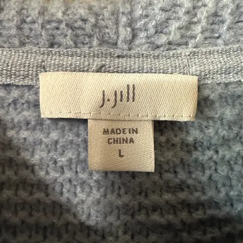 J.Jill Knit Hoodie Sweater Blue Gray Colorblock Striped Pullover Womens Large