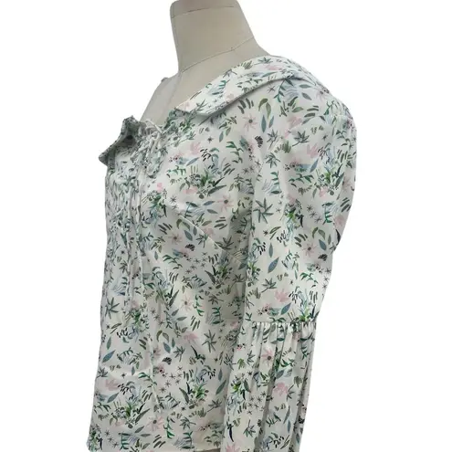 Amur Reagan One Shoulder Blouse Top White Floral Print Long Sleeve Size Small