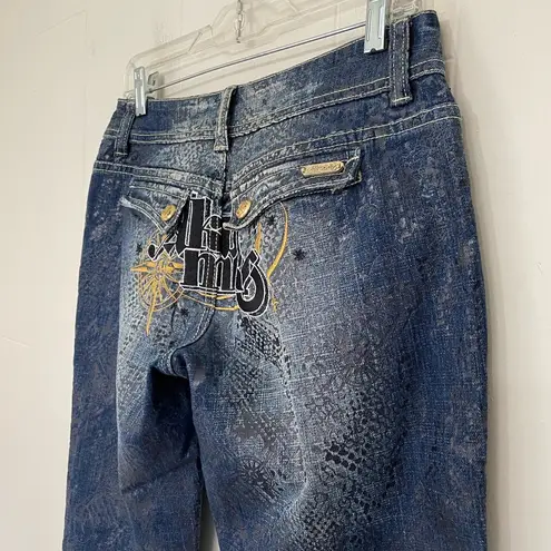 Akademiks Low Rise Boot Cut Jeans Embellished Lace Flap Pocket Women’s Size 28