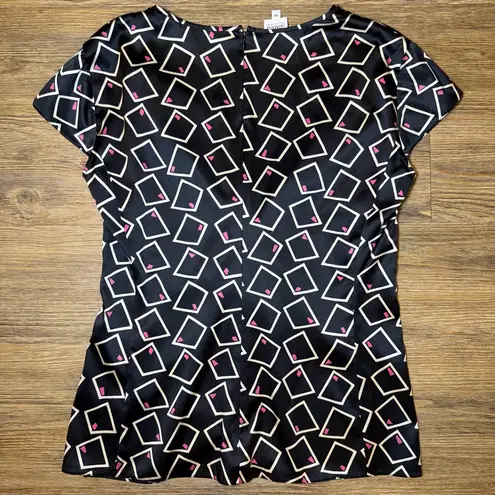 Armani Collezioni Silk Black Cream and Pink Geometric Blouse Cap Sleeve