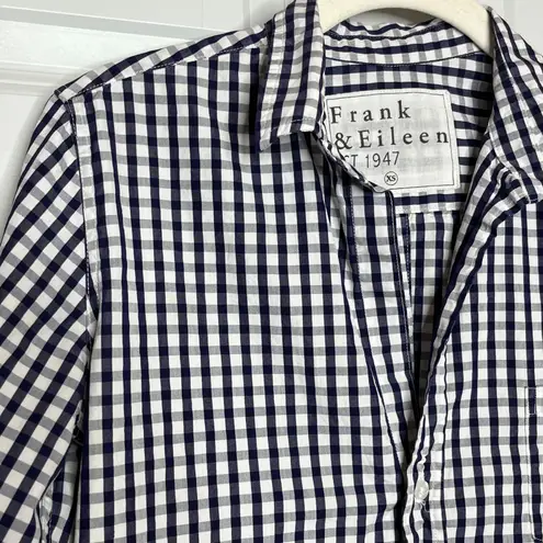 Frank & Eileen Barry Gingham Check Shirt XS Navy White Cotton Button Down