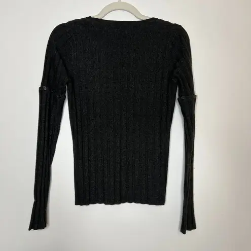 Ecru Ribbed Knit Crewneck Sweater with Convertible Button Sleeves Size XS