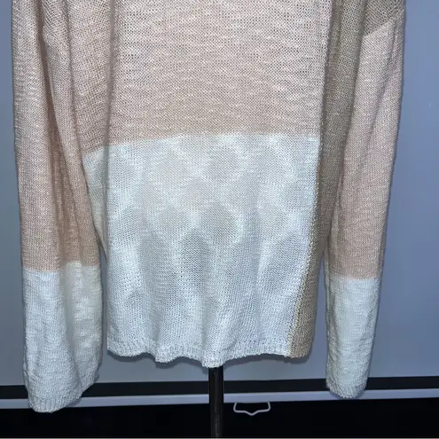 Very J Green Ivory Tan Color Block Acrylic Boho Knit Crew Neck Sweater Large