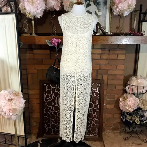 Alice + Olivia  OFF WHITE CROCHET LACE "GRETCHEN" MAXI TUNIC AND CAMI (M)
