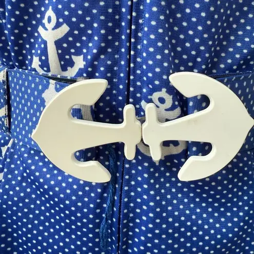 Vintage 70s House of She Ltd Zip Front Anchor Sailor Dress M Blue Size M