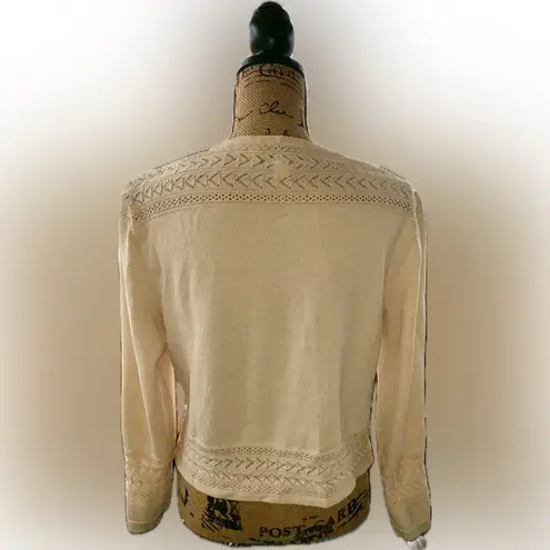 St. John Collection Marie Gray Knit Crochet Cream Cardigan Sweater 10 Lace