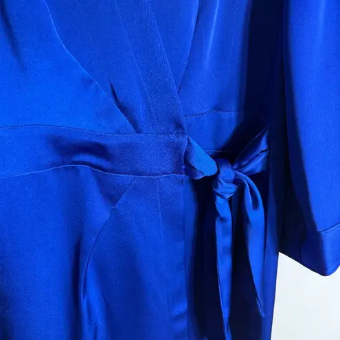 Badgley Mischka Side Tie Satin Duster Tunic Dress Women's Small Blue Mini Wrap