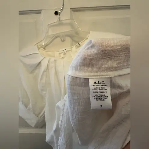 ALC Frank A.L.C. Carey Cut-Out Front Pleated Short Puff-Sleeve Blouse 2