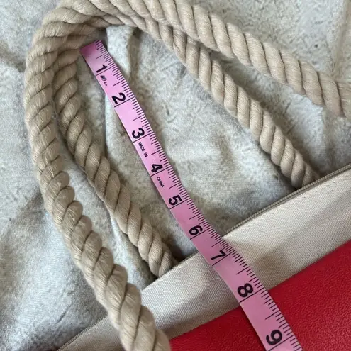 Beach Tote Red Rubber Canvas Lined Tote bag with braided rope handle