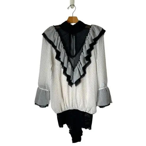 HAH Hot As Hell Bodysuit Women Small Black White Polka Dot Heavy Knecking NWT