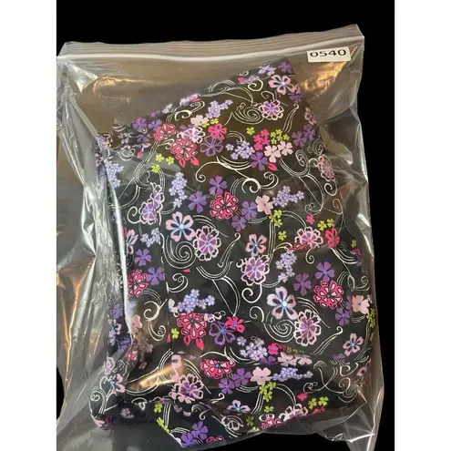 Sag Harbor Black Purple Floral Short Sleeve Button Up Midi Skirt Set PXL