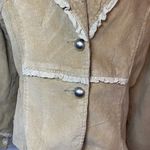 Misha Y2K Vintage Tan Corduroy Floral Embroidered Sequin Blazer Jacket Size XL