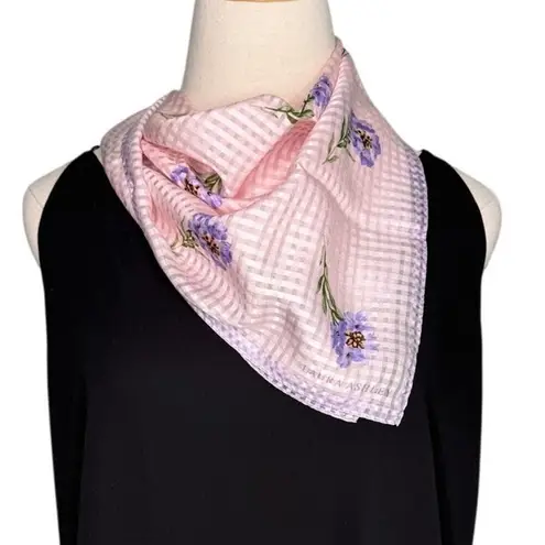 Laura Ashley Vintage 100% silk floral check square scarf pink purple 21 x 21"